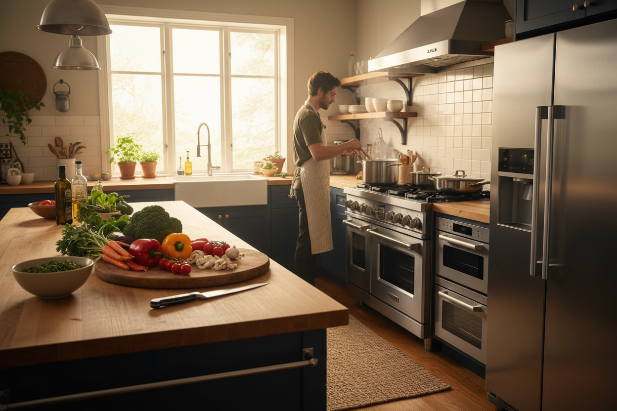 Cooking in the kitchen